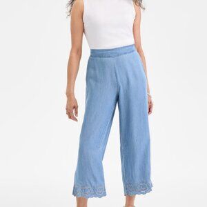 LIGHT BLUE LACE HEM PANTS